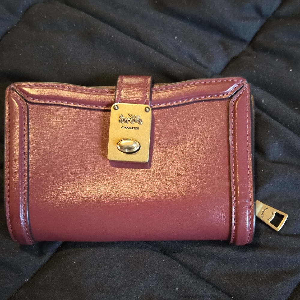 Coach Burgundy Leather Wallet with Gold Hardware